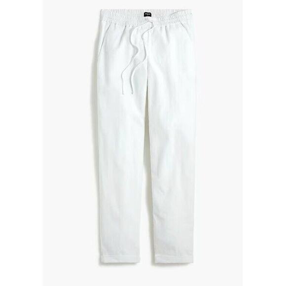 J.Crew Factory Linen Cotton Blend Minimalist Preppy Drawstring Pant White 10 - Picture 1 of 10